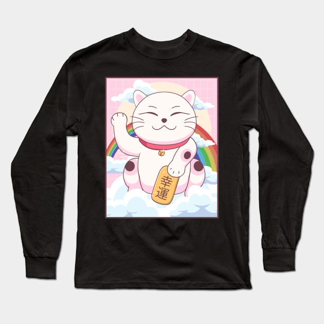 Kawaii Maneki Neko Cat Japanese Aesthetic Gift Long Sleeve T-Shirt by Alex21